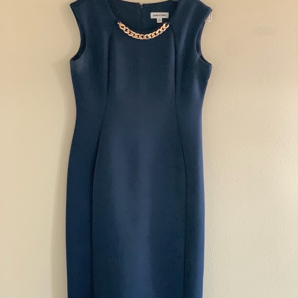 Shelby & Palmer Navy Midi Dress with Gold Chain Accent
